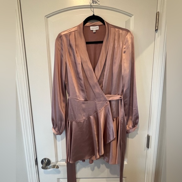 Lucy Paris - Adonia Satin Long Sleeve Mini Wrap Dress - Dusty Rose - XS - NWOT - Picture 7 of 16